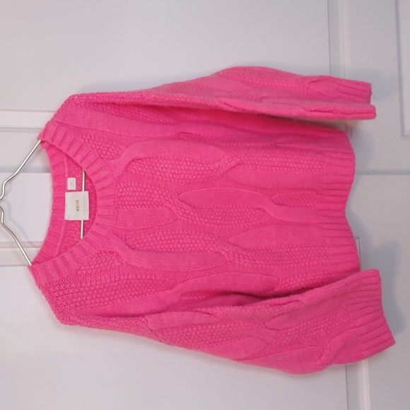 Anthropologie Maeve Hot Pink Cable Knit Oversized Cropped Sweater Size Small - Picture 1 of 7